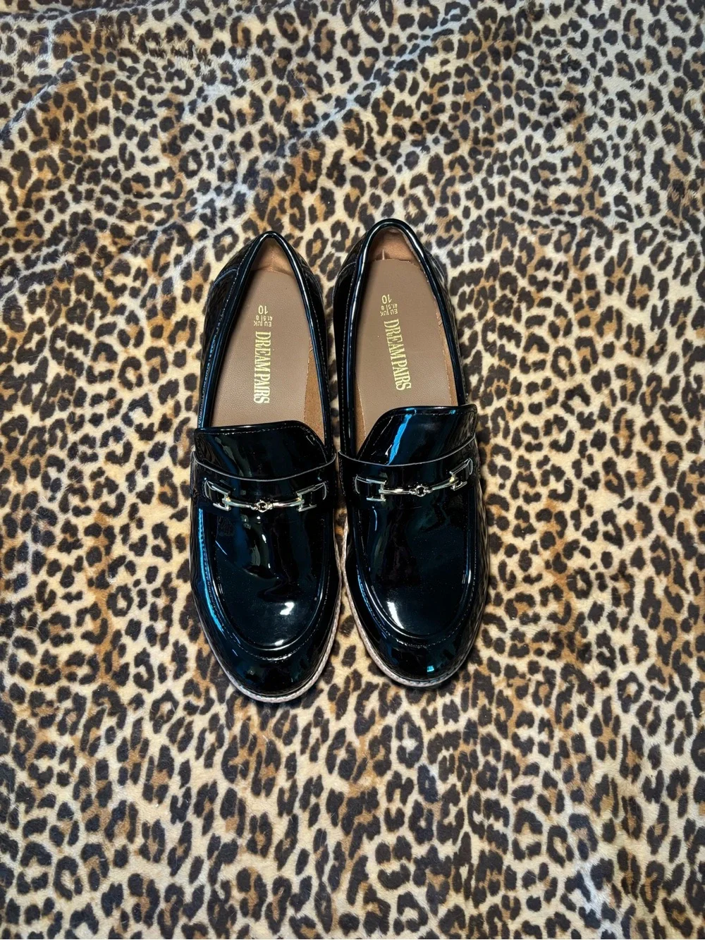 SHEIN Black Patent Loafers with Silver Buckle